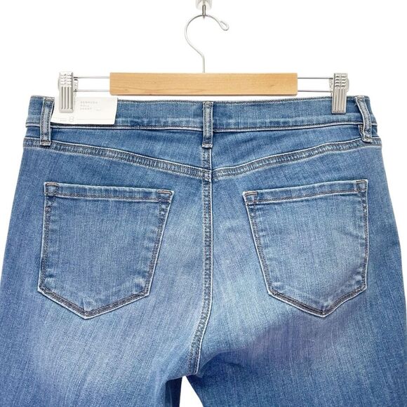 NWT LOFT Bermuda Roll Denim Shorts Size 8 Medium Wash Distressed Cuffed Stretch - Picture 3 of 10